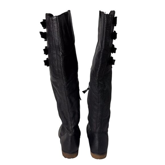 Steve Madden Miidori Tall Boots Womens sz 7 Black Leather Knee High Preppy Punk - Picture 7 of 8
